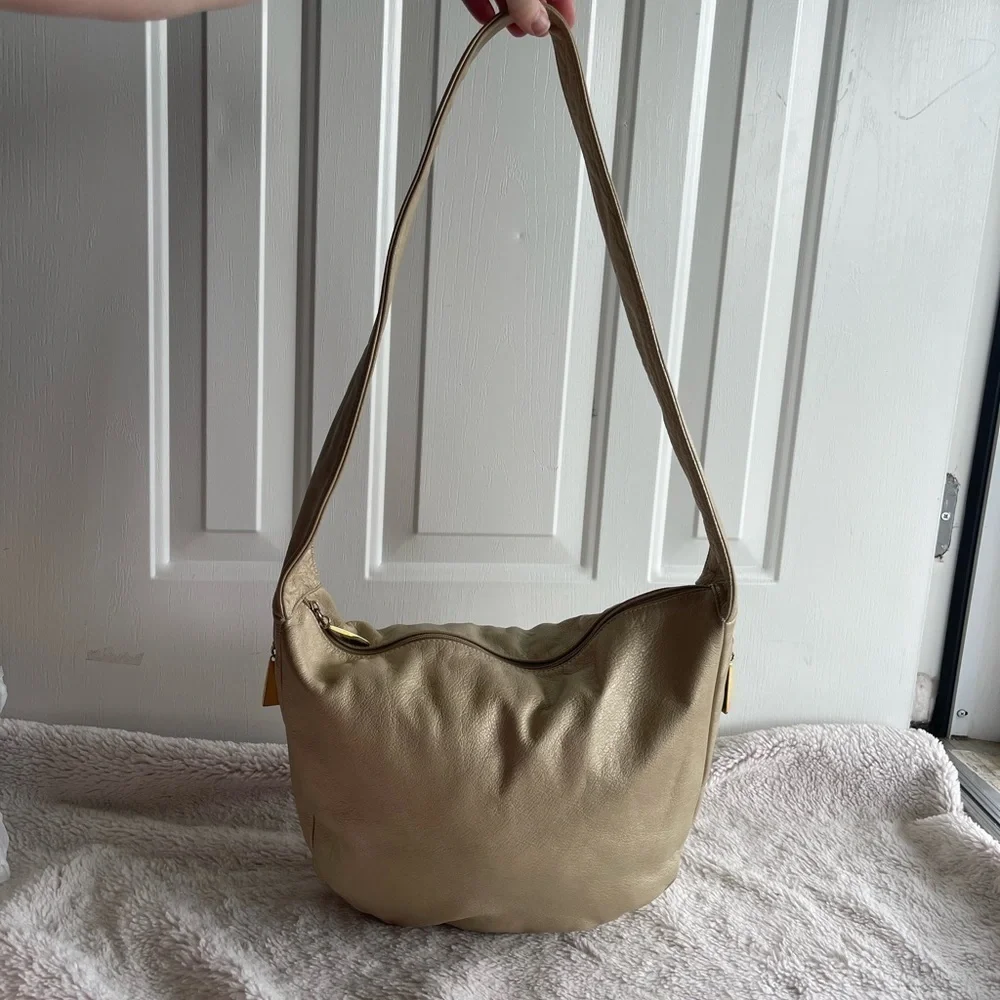Vintage Paris gold metallic leather hobo bag